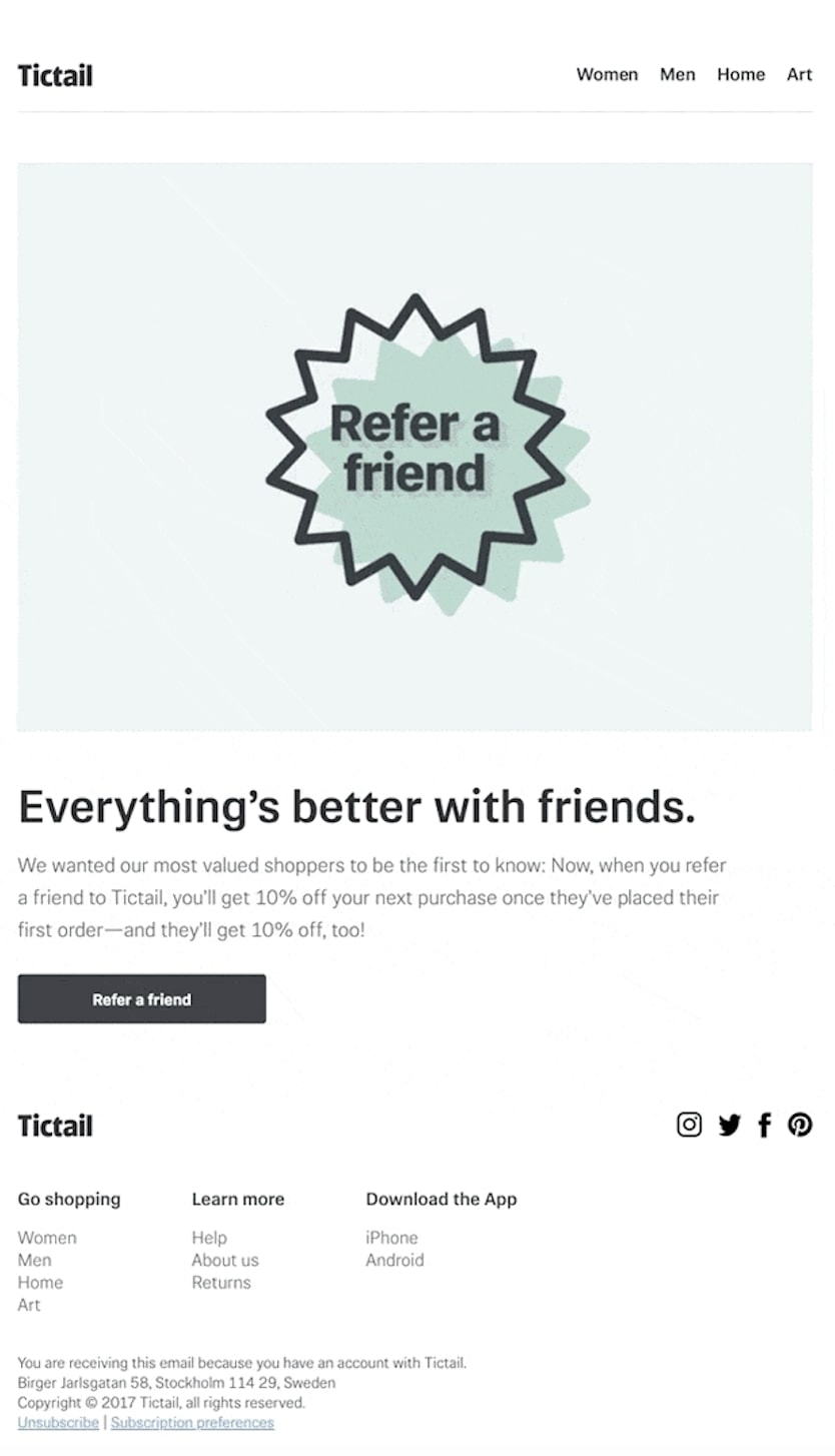 بريد Tictail للإحالة