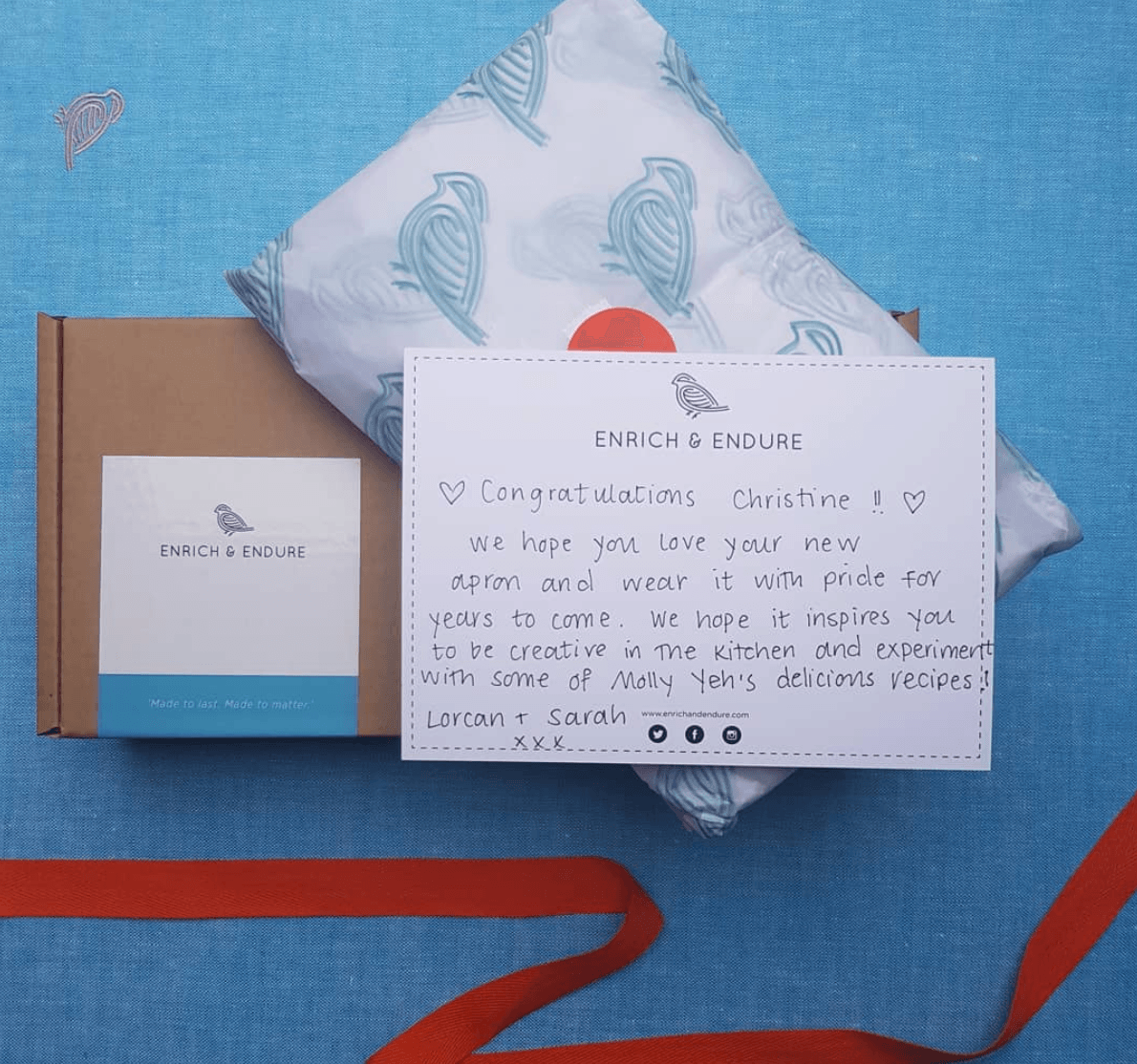ملاحظة شكر مكتوبة بخط اليد من Enrich & Endure